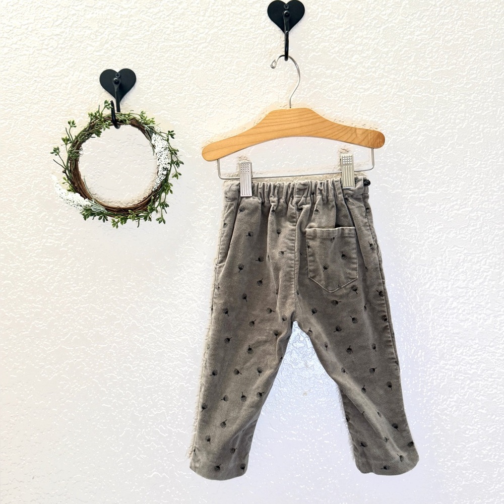 Zara Baby Gray Corduroy Pants with Dandelion Puff Design – Size 12-18 Months - Picture 2 of 5